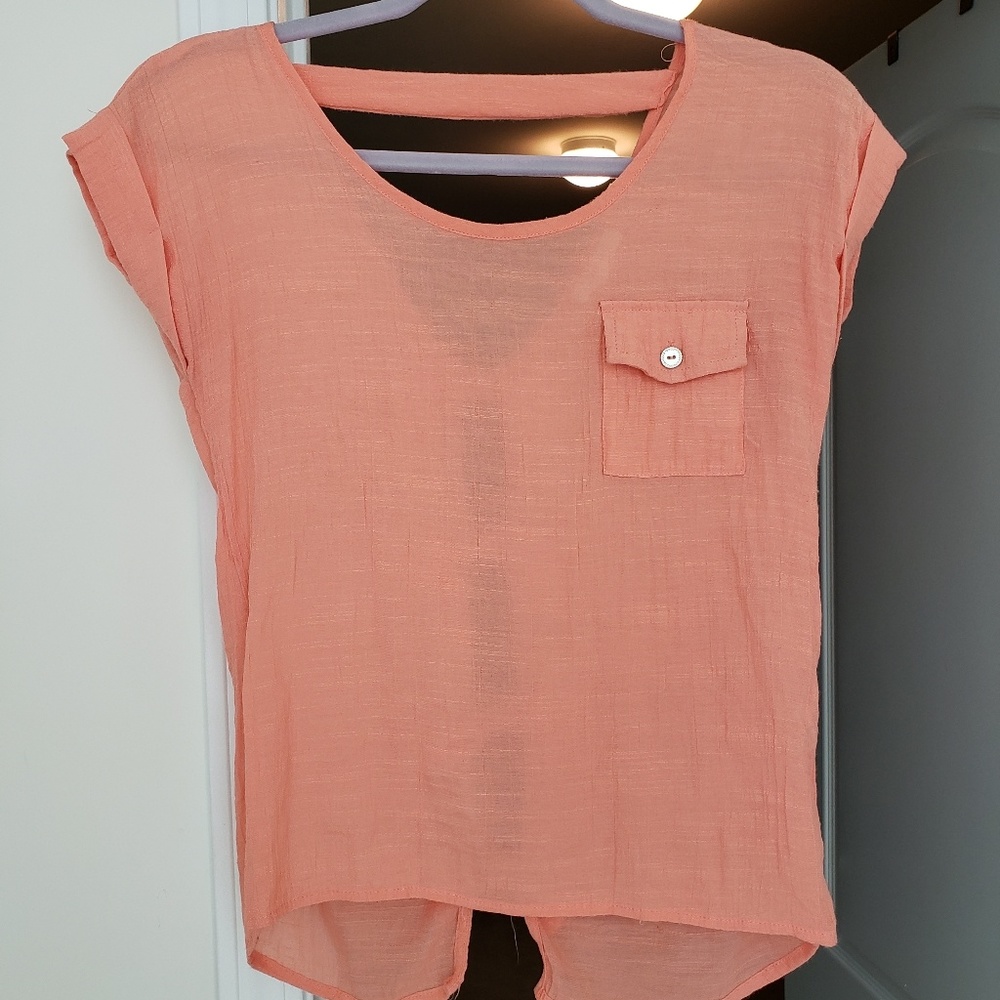Orange Linen Blouse w/ Open Bow Detail